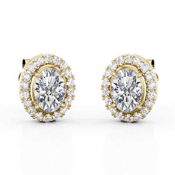 Pendientes de botón JeenMata con halo de Moissanita de 2,2 quilates Chapado En oro amarillo de 18 K sobre plata