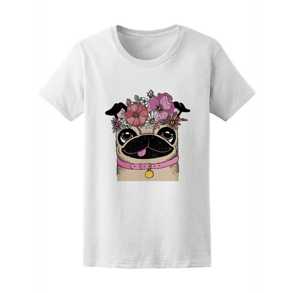 Cute Kahlo Floral Wreath Pug T-Shirt Women -Image by Shutterstock, Female x-Large