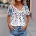 thumbnail image 2 of bnaln Women Tops Summer T Shirts Casual Button Short Sleeve Shirts Floral Printed V Neck Tees Shirts Elegant Tunic Tops Dressy Blouses Ladies Henley Shirts Pullover Going Out Tops, 2 of 5