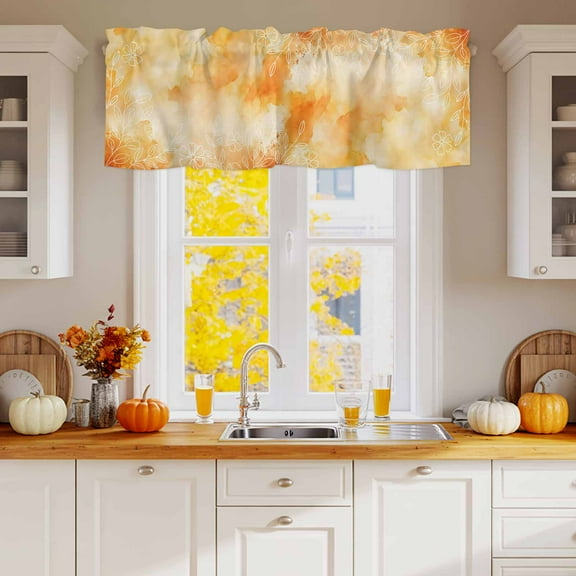 Curtain Valance for Windows,Watercolor Flowers Sketch Kitchen Valances Rod Pocket Short Curtains,Orange Window Treatment Panel for Bedroom Living Room Bathroom 54"x18"