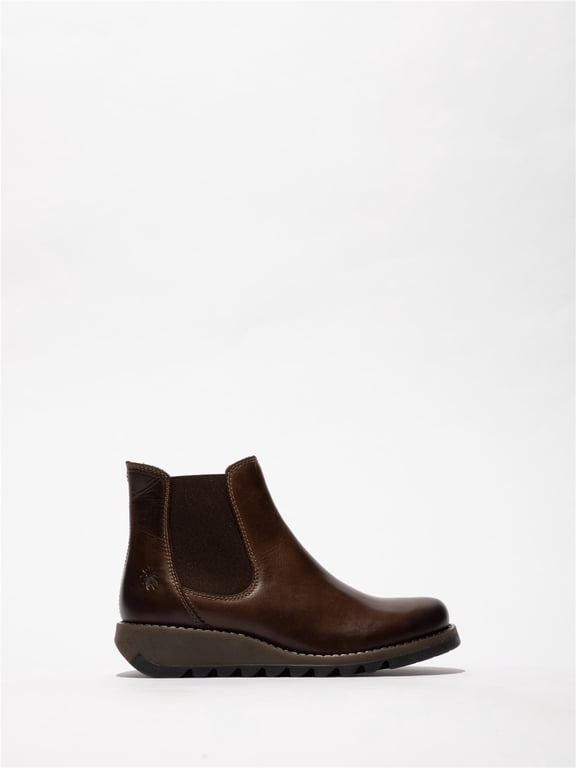 Womens Brown SALV Chelsea Leather Ankle Casual Wedge Heel Boots