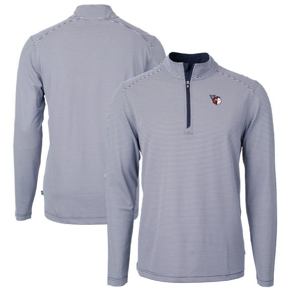 Men's Cutter & Buck Navy/White Cleveland Guardians Virtue Eco Pique Micro Stripe Recycled Quarter-Zip Pullover Top