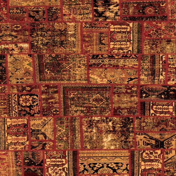 Ahgly Company Indoor Square Patchwork Orange Transitional Area Rugs, 5' Square