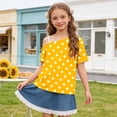 thumbnail image 2 of HAiming Girls Tops Printed off the Shoulder Short Sleeve Tee Loose Casual Trendy T Shirts Summer Beach Vacation Going out Blouses, 2 of 9