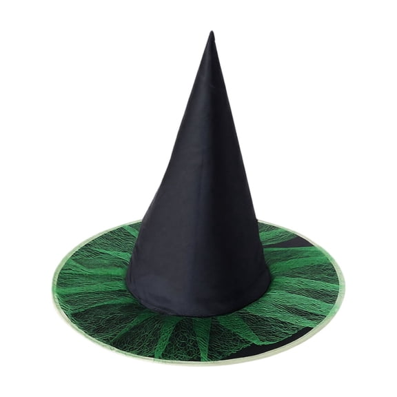 Halloween Witch Hat with Fringed Lace Party Wizard Hat Unisex Pointed Witch Hat Adult Cosplay Costume Headpiece Green