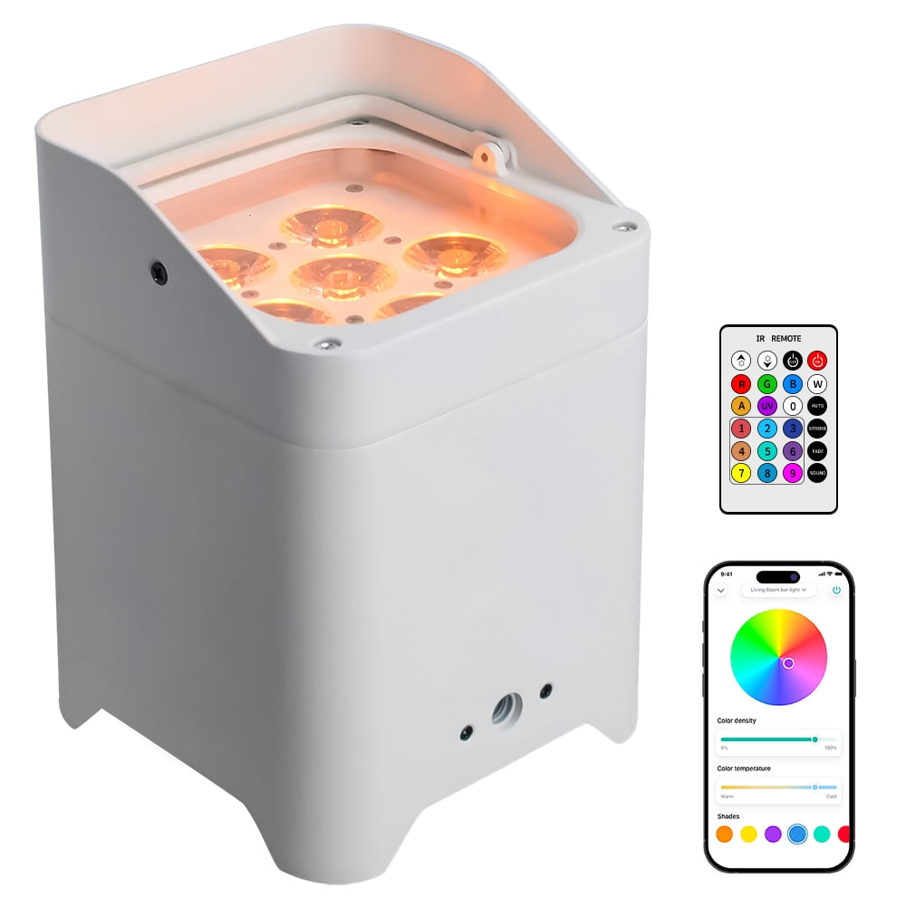 LED Up lights Battery Powered Par Can LED Stage Lights 6x18W RGBWA+UV APP Control Rechargeable