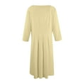 thumbnail image 5 of Qwertyu Womens Fall Dresses 3/4 Sleeve Crewneck Solid Color Midi Dress Trendy Casual Flowy Dresses for Women Beige XL, 5 of 5
