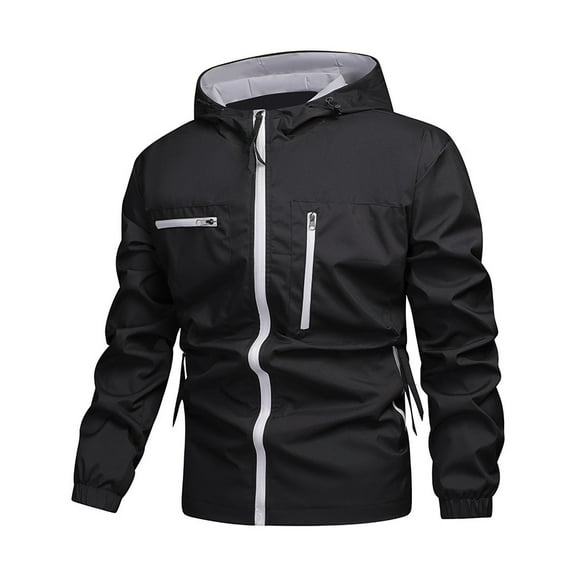 NTACZA Jacket for Men Hooded Black Windbreaker Zip Up Outdoor Waterproof Coat Winter Coats for Man L