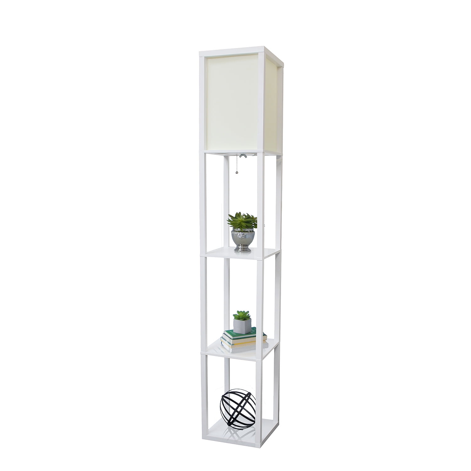 Simple Designs 62.5" Three Shelf Etagere Organizer Storage Floor Lamp 2 Pack Set with White Linen Shade for Living Room, Bedroom, Office, Hallway, White
