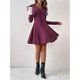 thumbnail image 4 of Vestido Corto de Punto Acanalado de Larga para Mujer, Otoño e Invierno, Cuello en V, Informal, Corte A Rojo XXL, 4 of 9