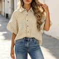 thumbnail image 6 of Dpjklzsn Women's Striped Button Down Shirt, Short Sleeve Collared Loose Fit Blouse with Front Pocket, 6 of 6