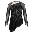 thumbnail image 3 of RUNQHUI Kids Girls Long Sleeve Figure Ice Skating Dress Sparkly Backless Modern Lyrical Dance Dress Black 8, 3 of 5