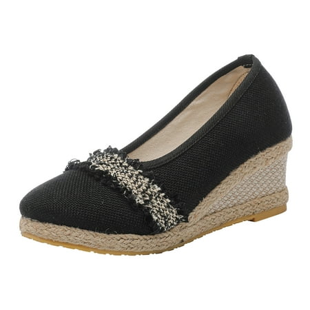 

Youmylove Fashion Women Weave Wedges Lace Breathable Slip On Round Toe Sandals Comfortable Shoes Summer Comfy Beach Outdoor Walking Footwear