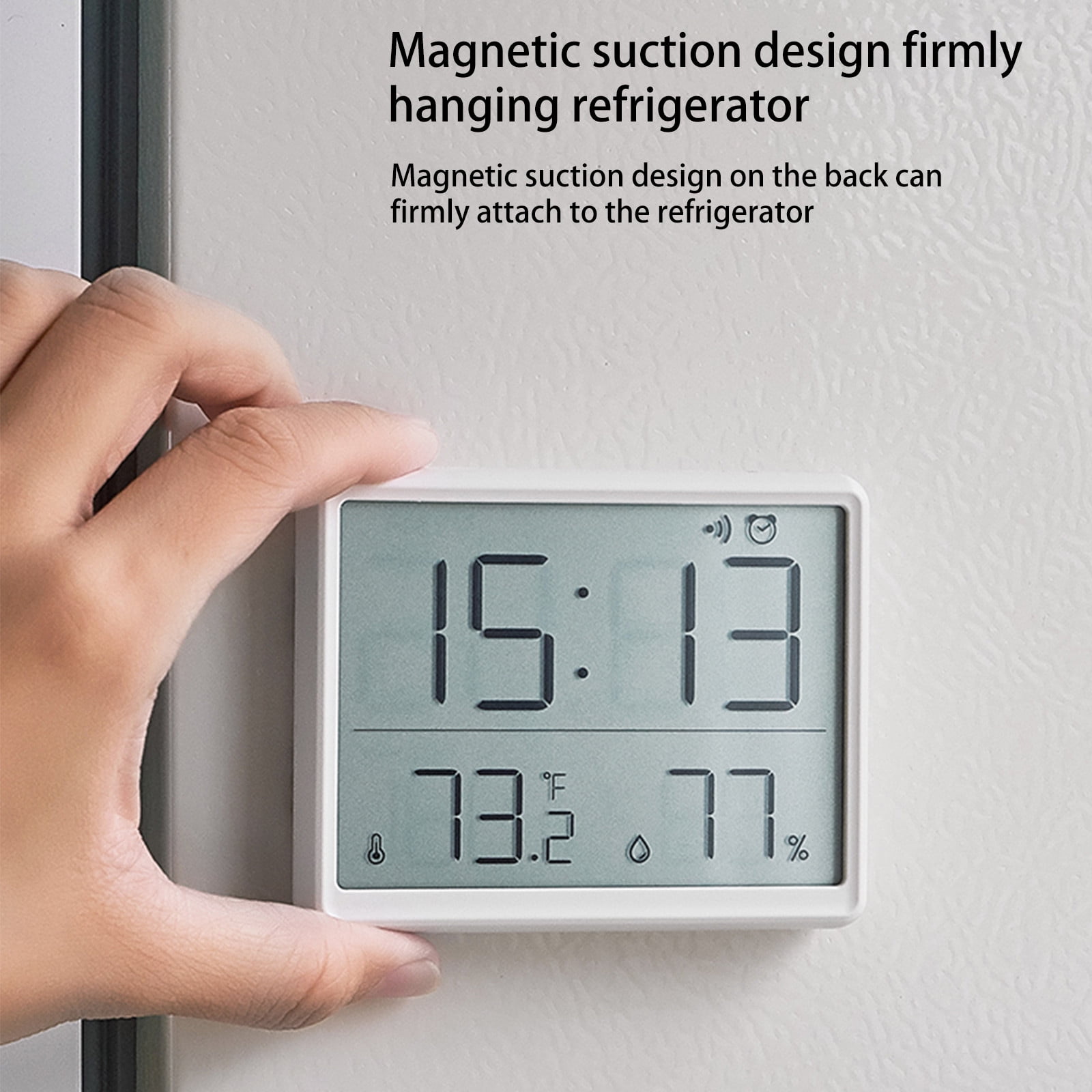 Weloille Small Digital Clock, New Upgrade Battery Powered Magnetic Clock Humidity Meter Thermometer High Accuracy Temp Date Display LCD Number Indoor Outdoor Travel