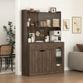thumbnail image 2 of Hassch Kitchen Pantry Storage Cabinet, 71"H Tall Buffet Cabinet with Charging Station, Freestanding Dining Hutch Cabinet with Microwave Stand and Reeded Glass Doors (Walnut), 2 of 10