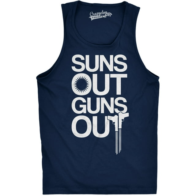 Mens Suns Out Guns Out Tank Funny Workout Tanks Hilarious Gym Shirt (Navy) - L