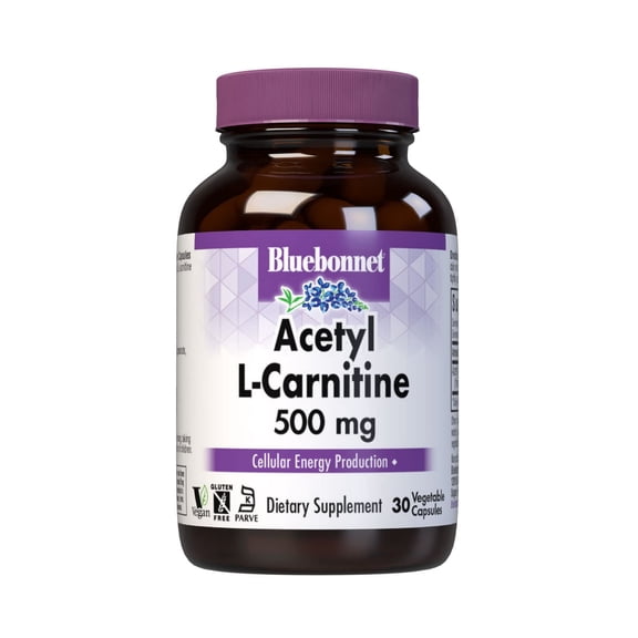 Bluebonnet Acetyl L-Carnitine 500mg Transports Fatty Acids, Boosts Cellular Energy 30 Days