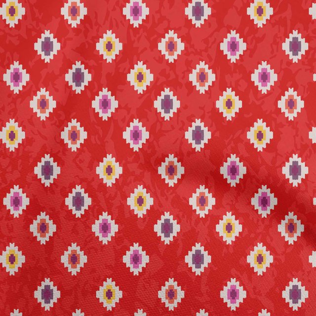 oneOone Tissu en Rayonne Rouge Africain Aztech Projets de Couture Tissu Imprimé au Mètre 56 Pouces de Large