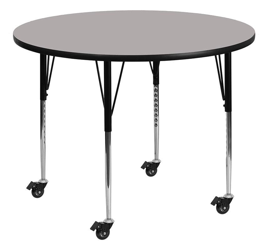 Photo 1 of 48 in. Mobile Round HP Laminate Activity Table in Gray