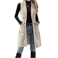 thumbnail image 2 of Chiccall Women Long Lapel Corduroy Sleeveless Vest, Fashion Fashion Solid Double‑Breasted Button‑Up Waistcoat With Side Pockets Casual Outerwear, 2 of 10
