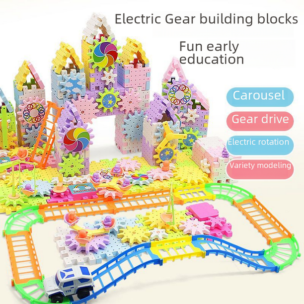 Bloques de construcción giratorios con engranajes eléctricos de gran variedad para niños, partículas grandes ensambladas, chándal Paradise, juguetes educativos de desarrollo