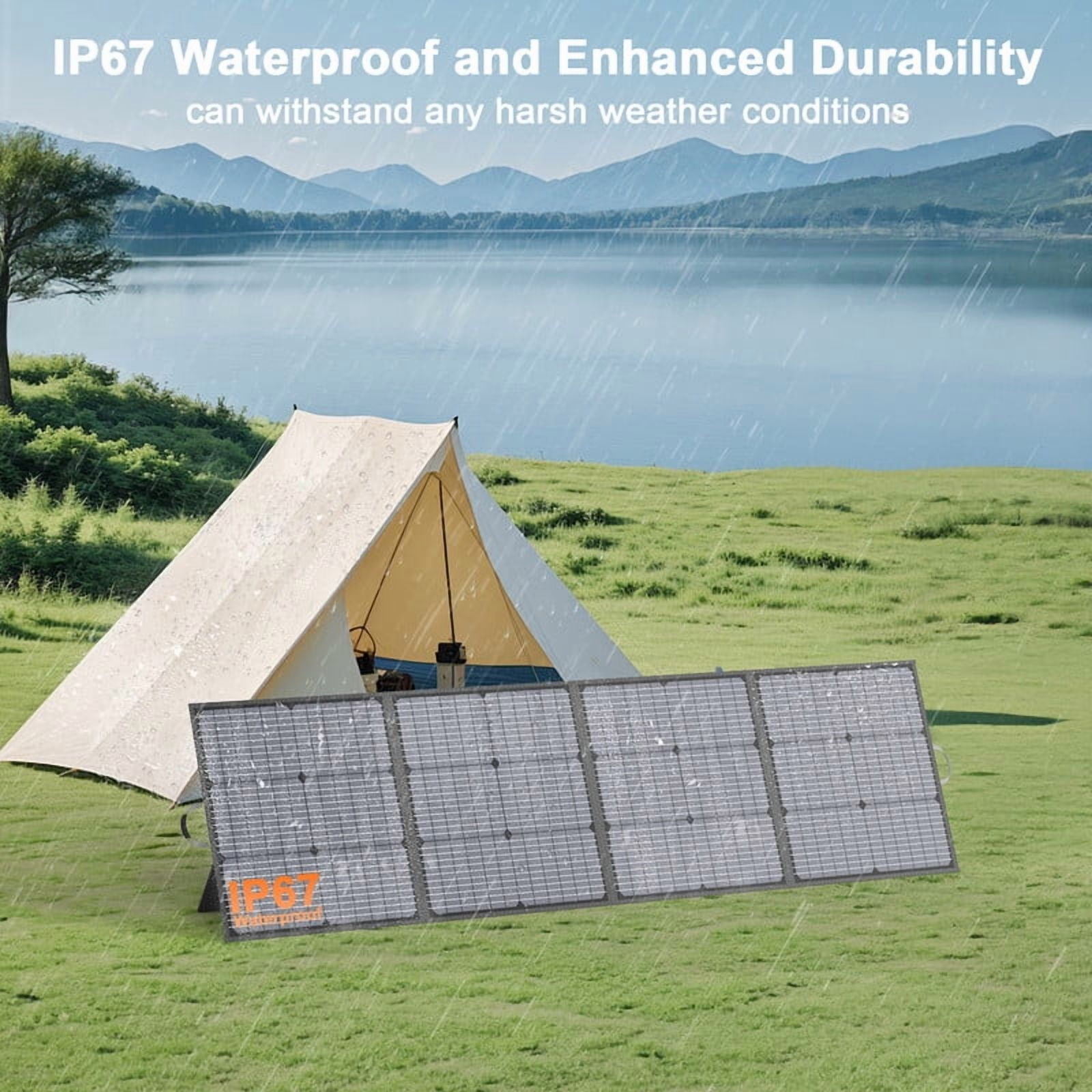 MHPOWOS 220W Portable Solar Panel, 20V Foldable Solar Charger for Power Station, 23.5% High Efficiency IP67 Waterproof for RV Outdoor Camping Boat Travel