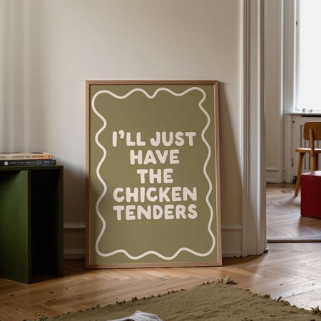 Retro Olive Green Kitchen Print Chicken Tenders Quote