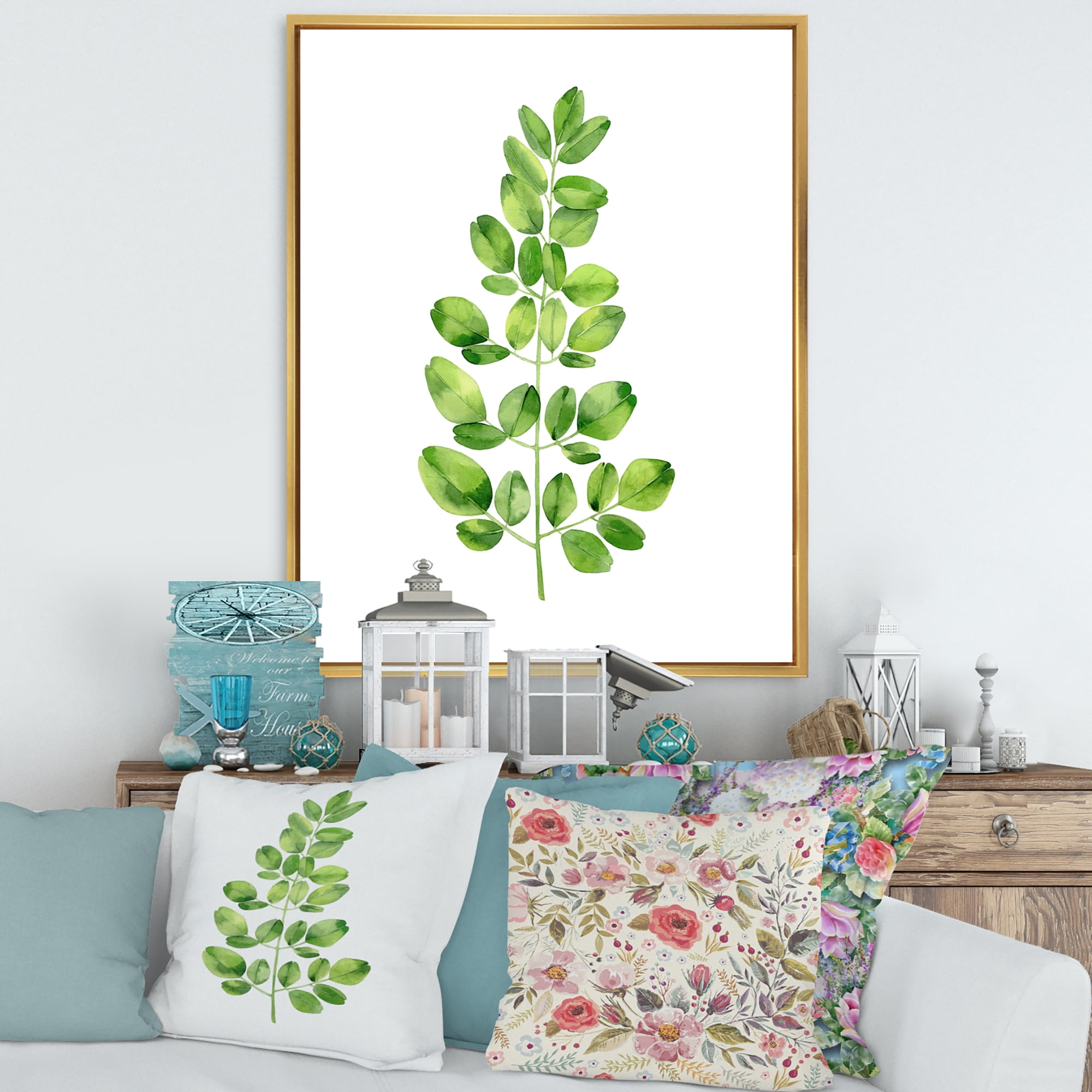 Designart 'Moringa Plant Branch Tropical Tree Foliage' Farmhouse Framed Canvas Wall Art Print