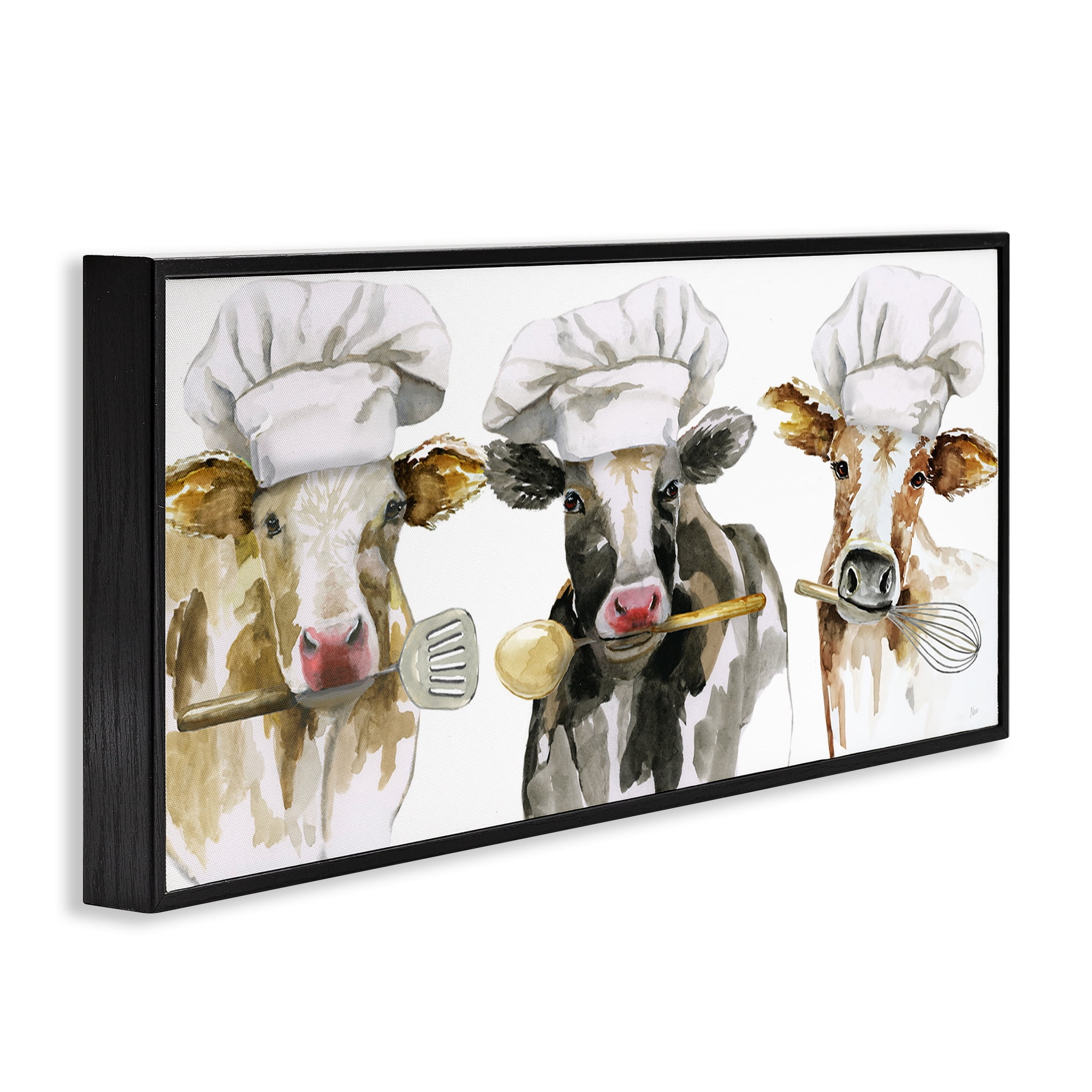 Stupell Industries Cow Chefs with Utensils Black Framed Giclee Art, design by Nan
