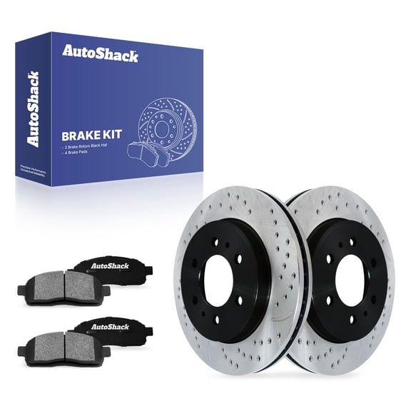 AutoShack Front Vented Drilled & Slotted E-Coated Brake Rotors   Ceramic Pads 6-PC Brake Kit Replacement for 2009 Ford F-150 ShadowGuard 12.99" (330 mm)