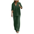 thumbnail image 1 of Traje informal de pantalón ancho de color liso para mujer: conjunto de dos piezas con top a juego, poliéster, corte holgado, estilo informal de oficina, 1 of 6