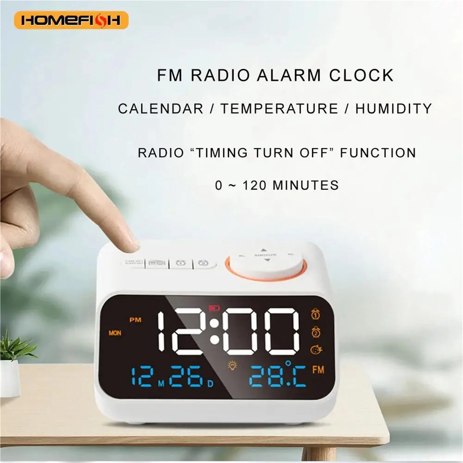 Mordern FM Radio LED Alarm Clock for Bedside Wake Up. Digital Table Calendar with Temperature Thermometer Humidity Hygrometer.