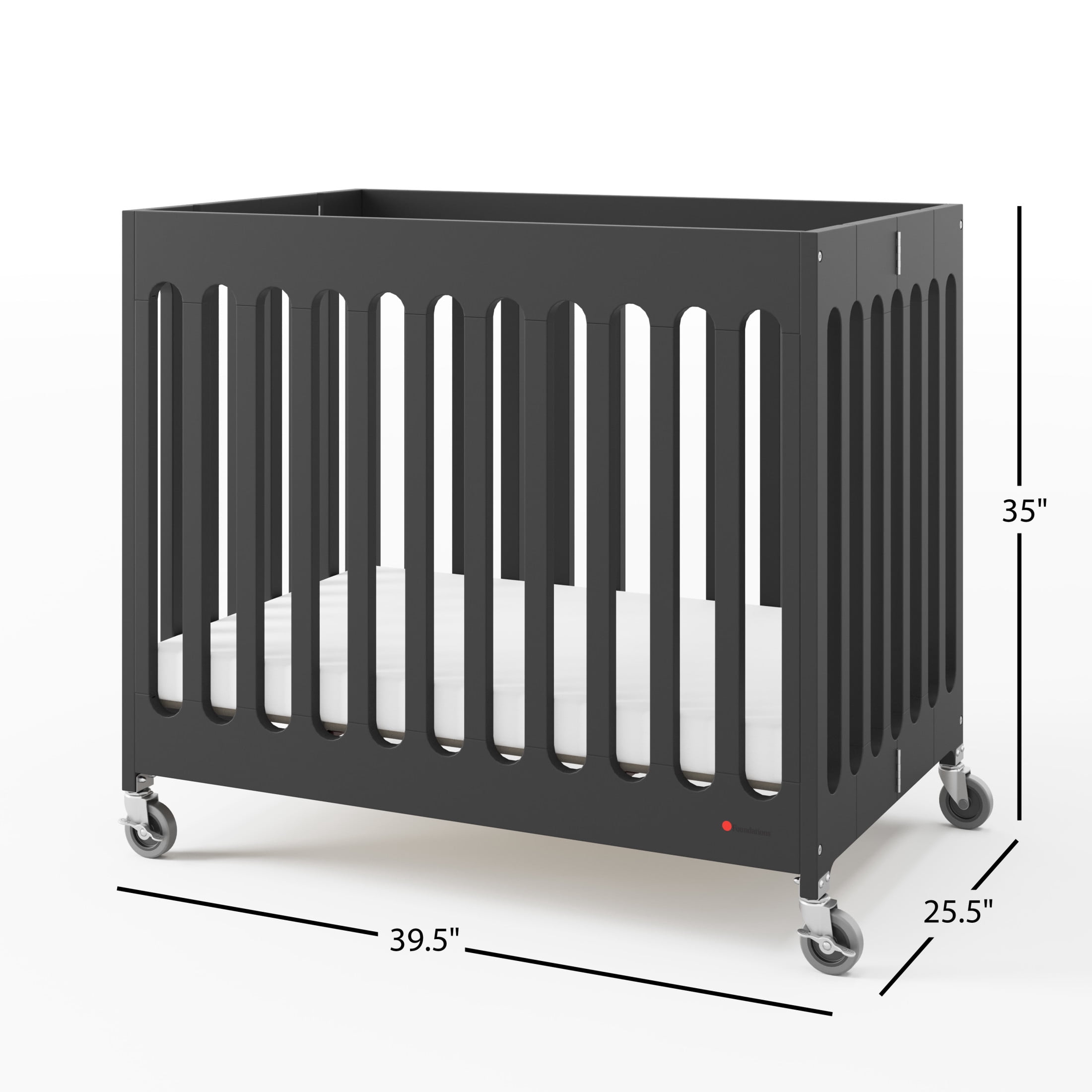 Foundations Boutique Folding Hotel Crib and Sheet Bundle - Includes Wooden Mini Crib with 3" Foam Mattress (Ebony) and 6-Pack White Fitted Compact Crib Sheets