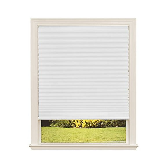 Easy Lift Trim-at-Home Cordless Pleated Light Filtering Fabric Shade White, 60 in x 64 in, (Fits Windows 43"- 60")