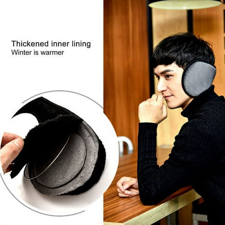 Visland Men Ear Muffs, Fashion Casual Solid Color Soft Cozy Plush Lined  Winter Ear Warm Foldable Ear Cover for Outdoor Skiing Riding Daily Wear