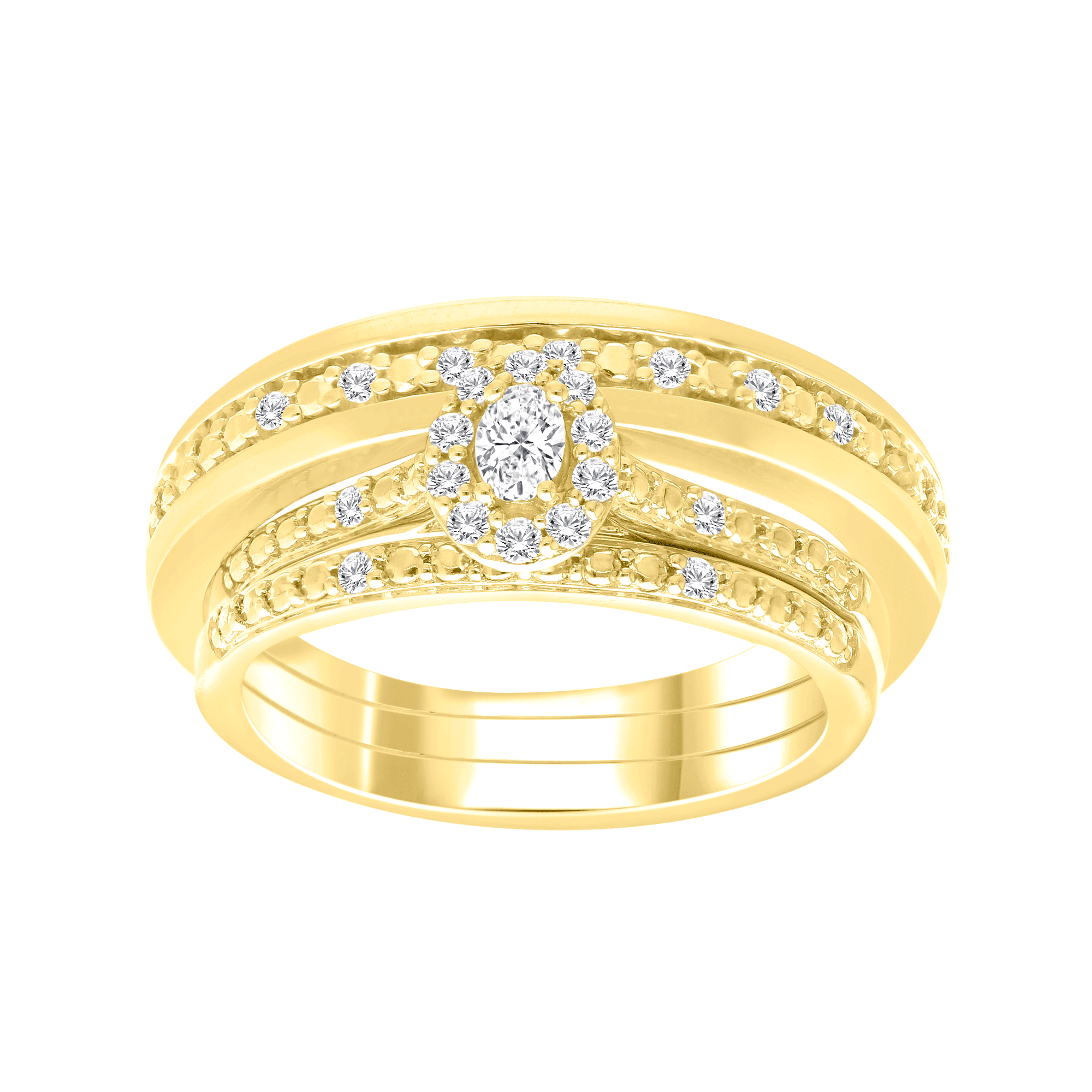Brilliance Fine Jewelry 1/3 Carat Lab Grown Diamond Trio Ring Set in 14KT Gold Plated Sterling Silver