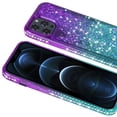 thumbnail image 4 of Compatible for Apple iPhone 12 Pro Max Case, with Tempered Glass Screen Protector SOGA Diamond Liquid Quicksand Cover Cute Girl Women Phone Case - Teal/Purple, 4 of 5