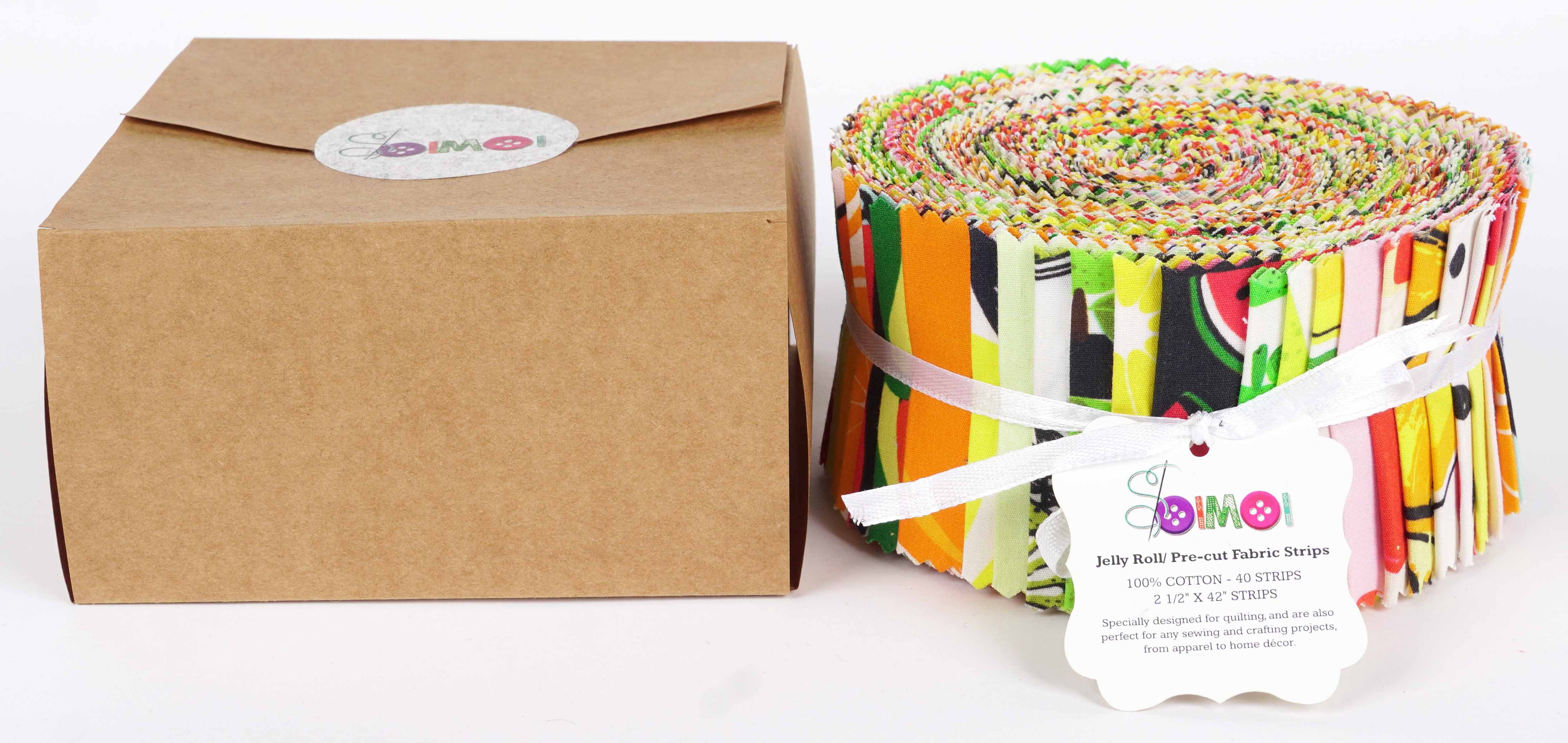 Soimoi 40Pcs Fruits Print Cotton Precut Fabrics For Quilting Craft Strips 2.5x42 inches Jelly Roll - Yellow