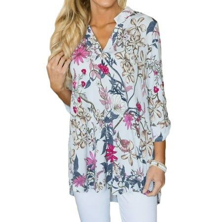 Nlife - Nlife Women V Neck Long Sleeve Floral Print Top - Walmart.com