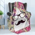 thumbnail image 4 of Geometric Soft Flannel Fleece Throw Blanket, Hipster Mustache and Glasses White Triangle Mosaic Background Funny Art Print, Cozy Plush for Indoor and Outdoor Use, 70" x 90", Multicolor, by Ambesonne, 4 of 5