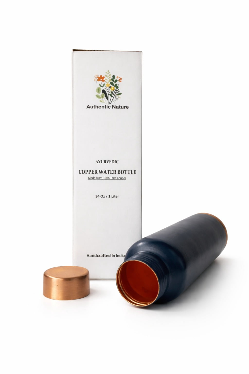 Authentic Nature Copper Water Bottle 900ml | With Anti Oxidant Properities | Provides Health Benefits | Pure Tamba | Blue