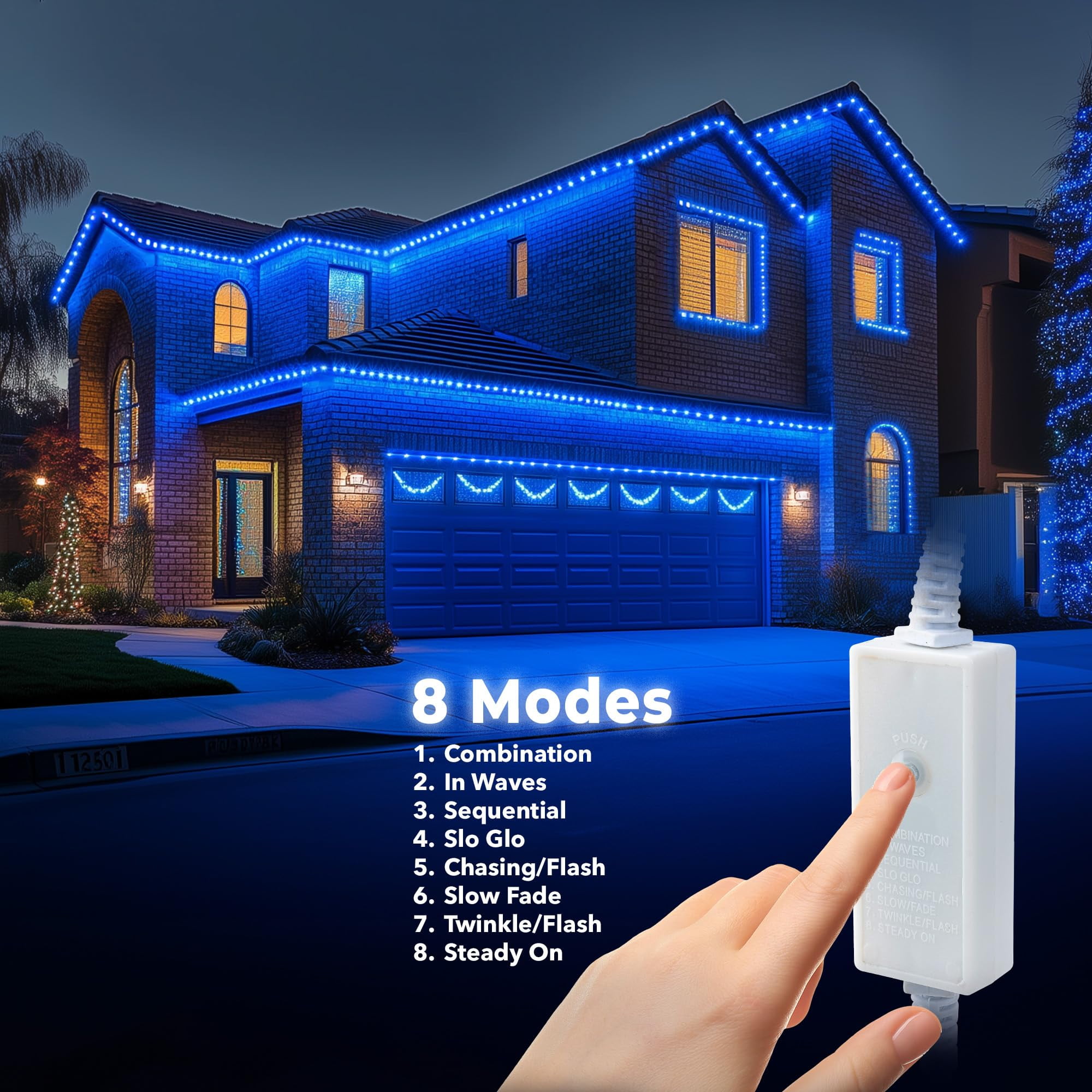 West Ivory 381LEDs, 50ft Blue LED Rope Light w/ 8 Mode, Connectable Outdoor Permanent Waterproof Accent Exterior Lighting, Safety Fuse, PVC Case, Holiday, Backyard Patio, Home Garden, Decorative