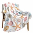 thumbnail image 6 of Shell Starfish Coastal Flannel Blanket for Bed, Summer Beach Ocean Watercolor Soft Cozy Warm Couch Throw Blanket, Lightweight Fluffy Plush Bedding Blankets for Sofa Decor All Season 31.5"x47", 6 of 7