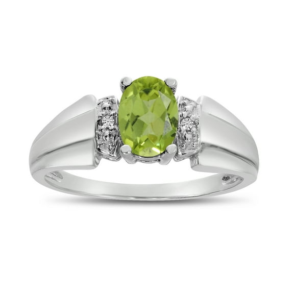 10k White Gold Oval Peridot And Diamond Ring