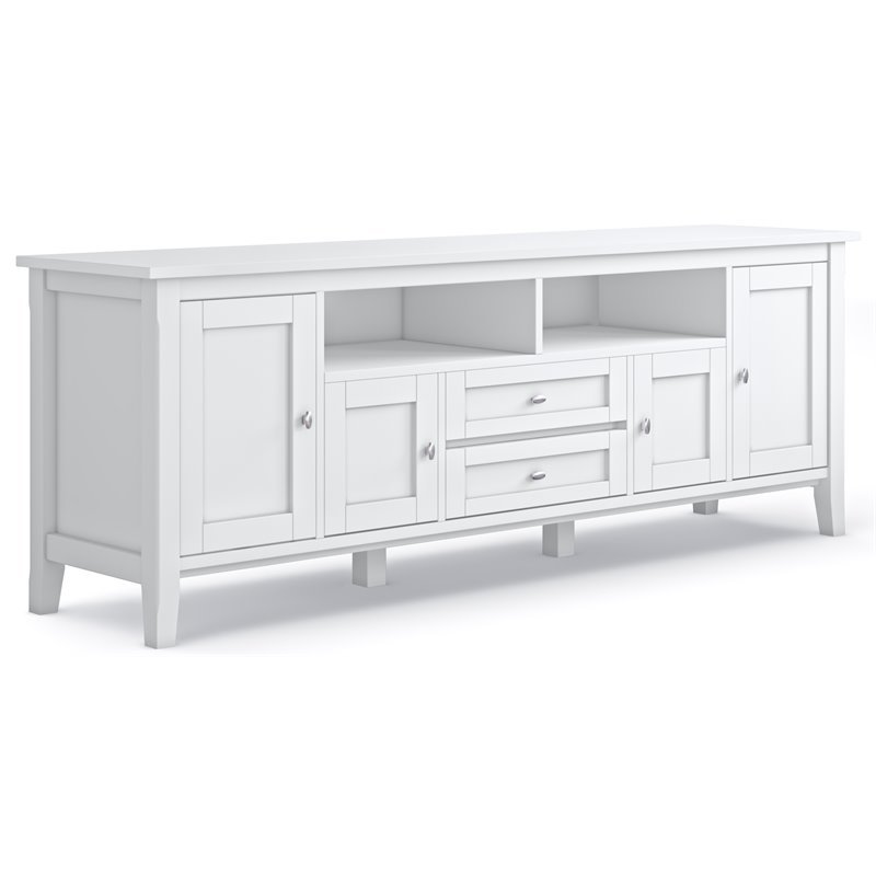 Simpli Home Warm Shaker 72" Solid Wood TV Media Stand in White