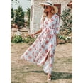 thumbnail image 4 of Women Summer Loose Boho Wrap V Neck Short Sleeve Floral Long Flowy Maxi Beach Wedding Guest Spring Dresses 2024, 4 of 6