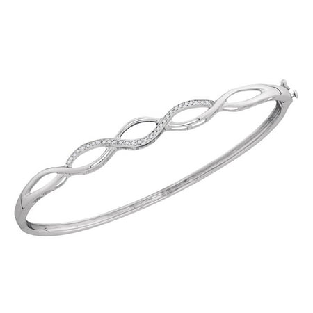 10k White Gold Womens Round Diamond Woven Strand Bangle Bracelet 1/8 Cttw