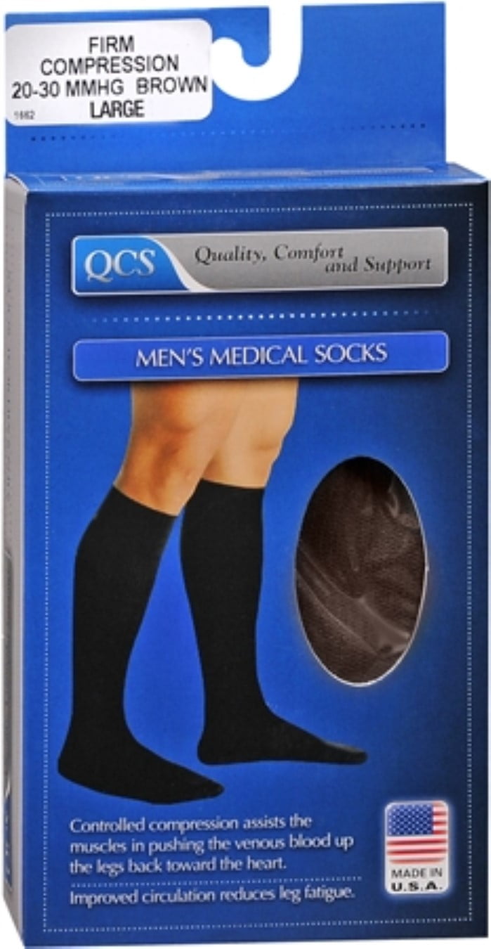 QCS Men's Firm Compression Medical Legware Socks, Large, Brown