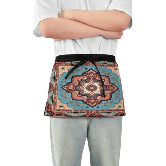 Red Blue Mandala Server Apron with 3 Pockets Waterproof Waitress Waist Short Apron for Man Woman 12 Inches