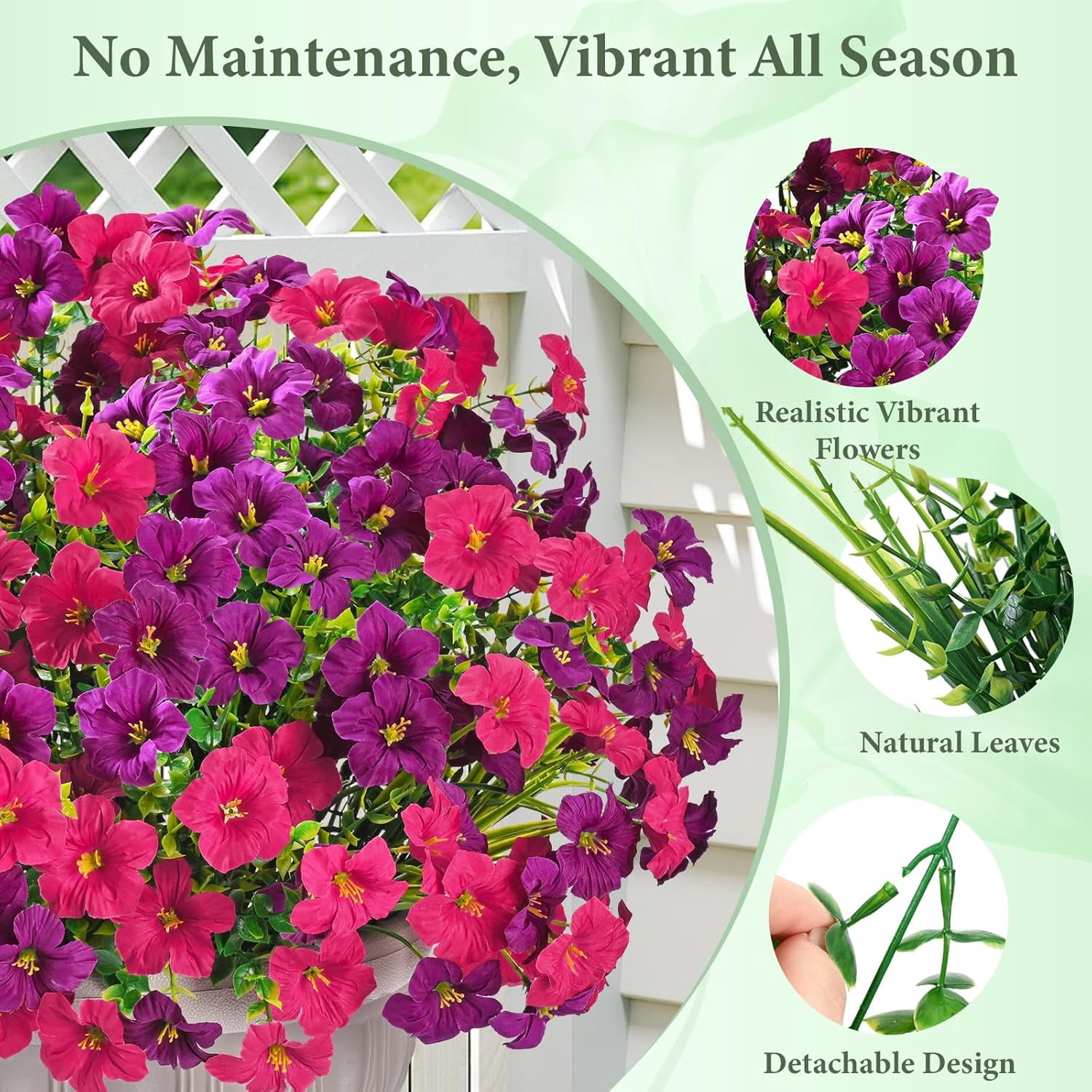 Waipfaru Artificial Flowers for Outdoors Fake Plants Outside Decoration, 24 Bundles UV Resistant Silk Morning Glory,Realistic Faux Flowers for Planter Porch Patio Yard Decor